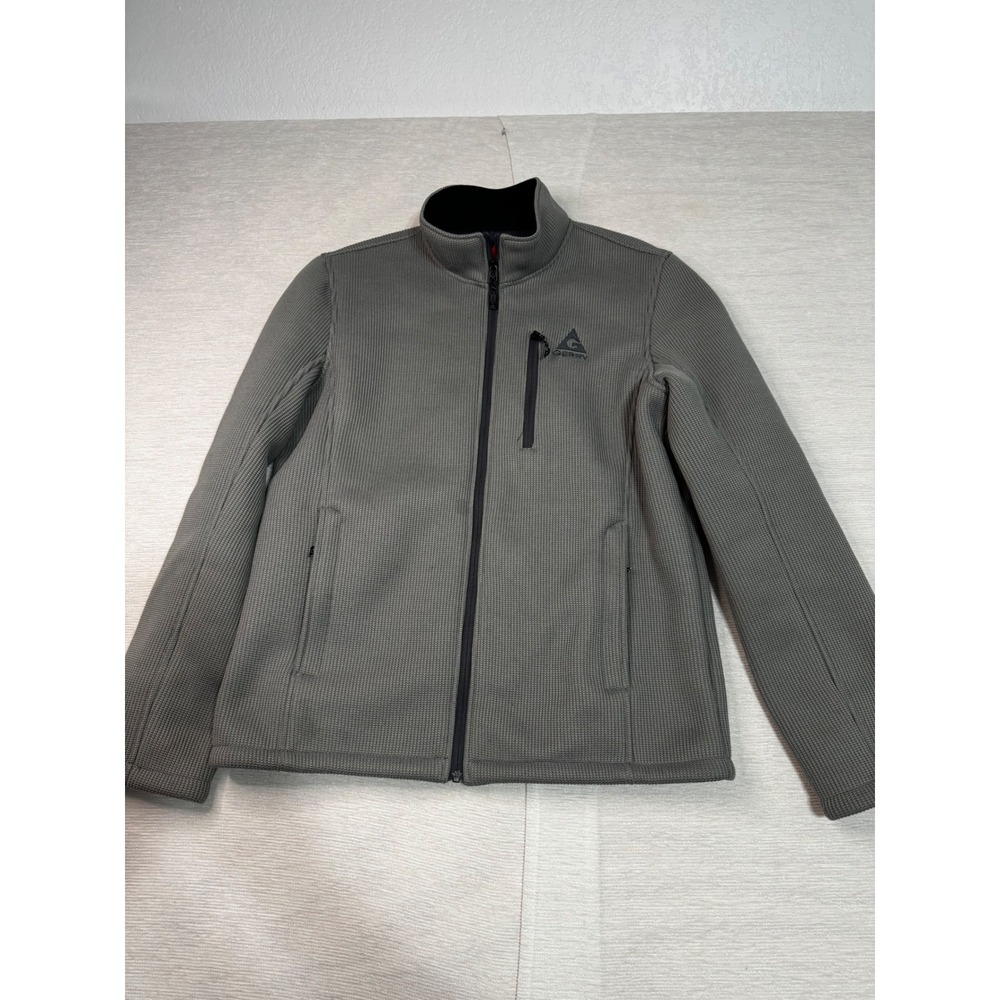 Gerry Mens Full Zip Waffle Knit Fleece Lined Jacket Gray Size Medium